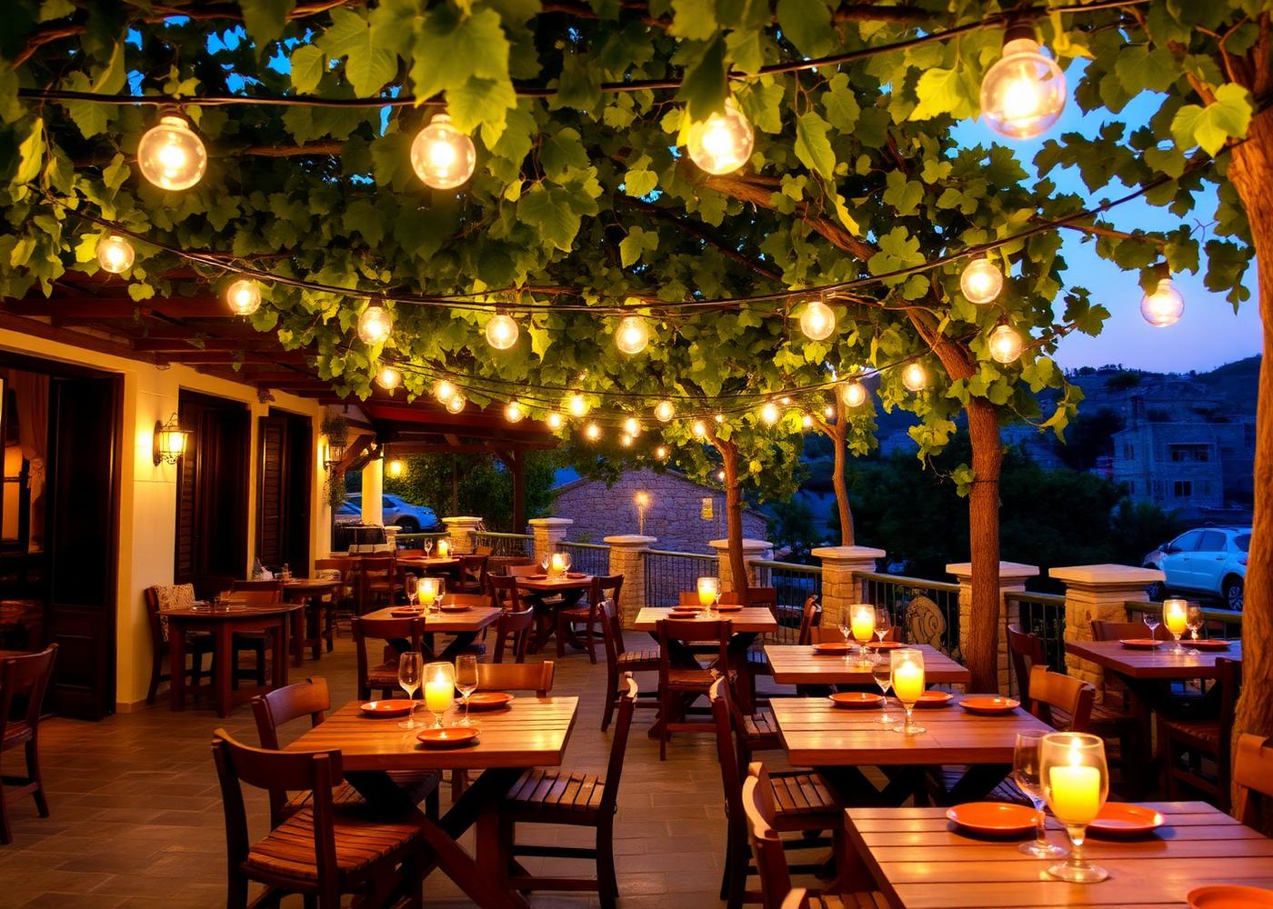 Outdoor terrace under grapevines